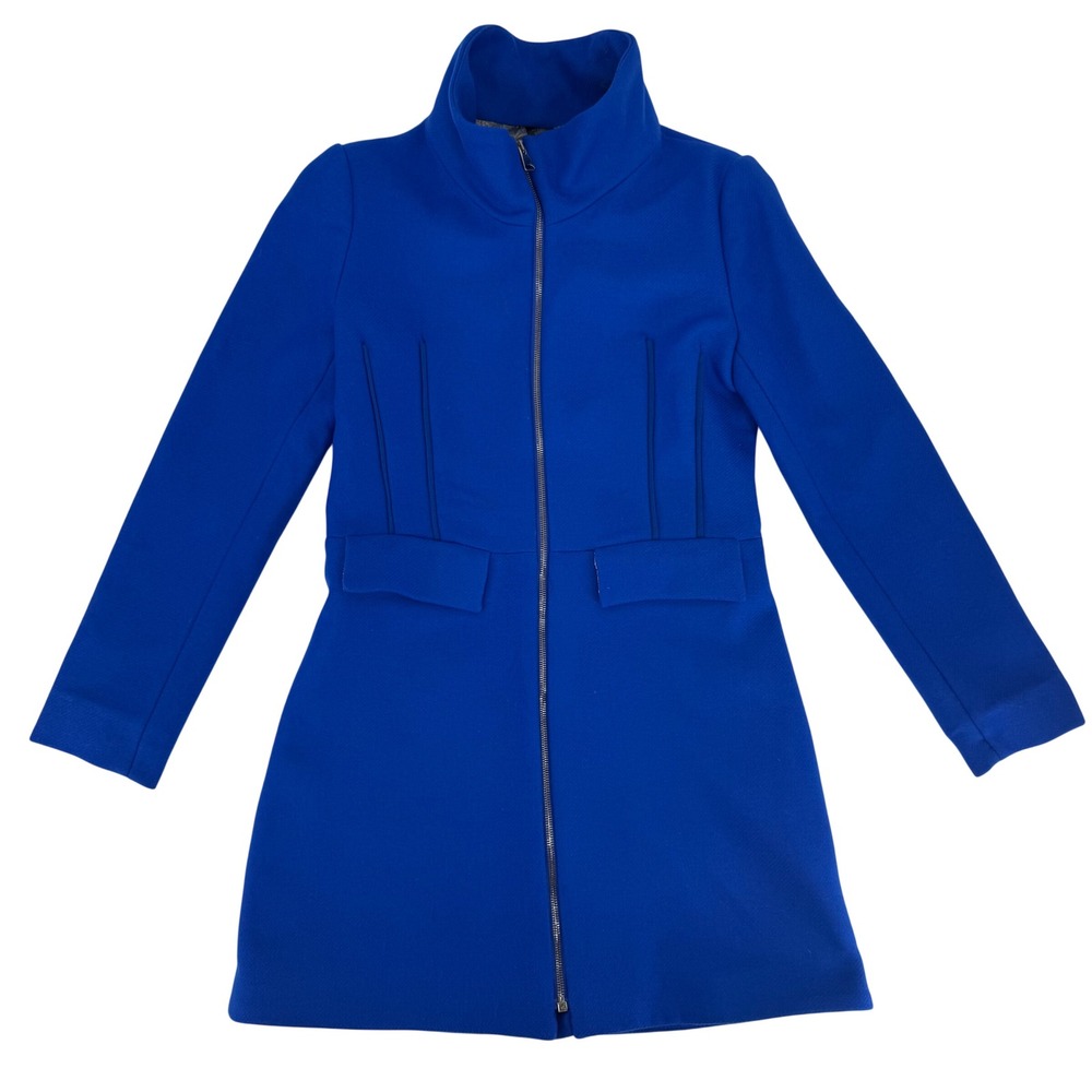 Desigual by Christian Lacroix Julieta Royal Blue Wool Blend Funnel Neck Zip Coat - Picture 3 of 11